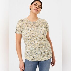 NWT Torrid Stretch‎ Mesh Crew Neck Ruched Top Ditsy Floral 3X (22/24) Garden